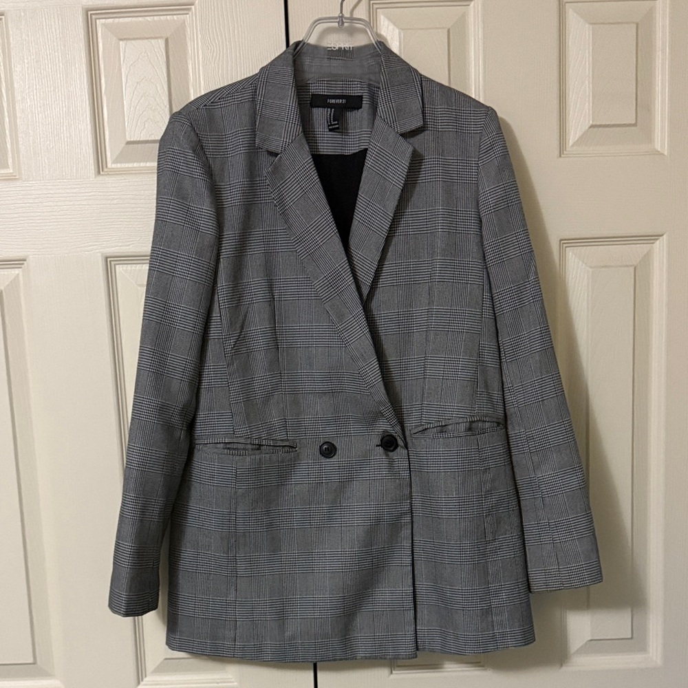 Forever21-Gray Plaid Boyfriend Blazer double buttoned-Size M-